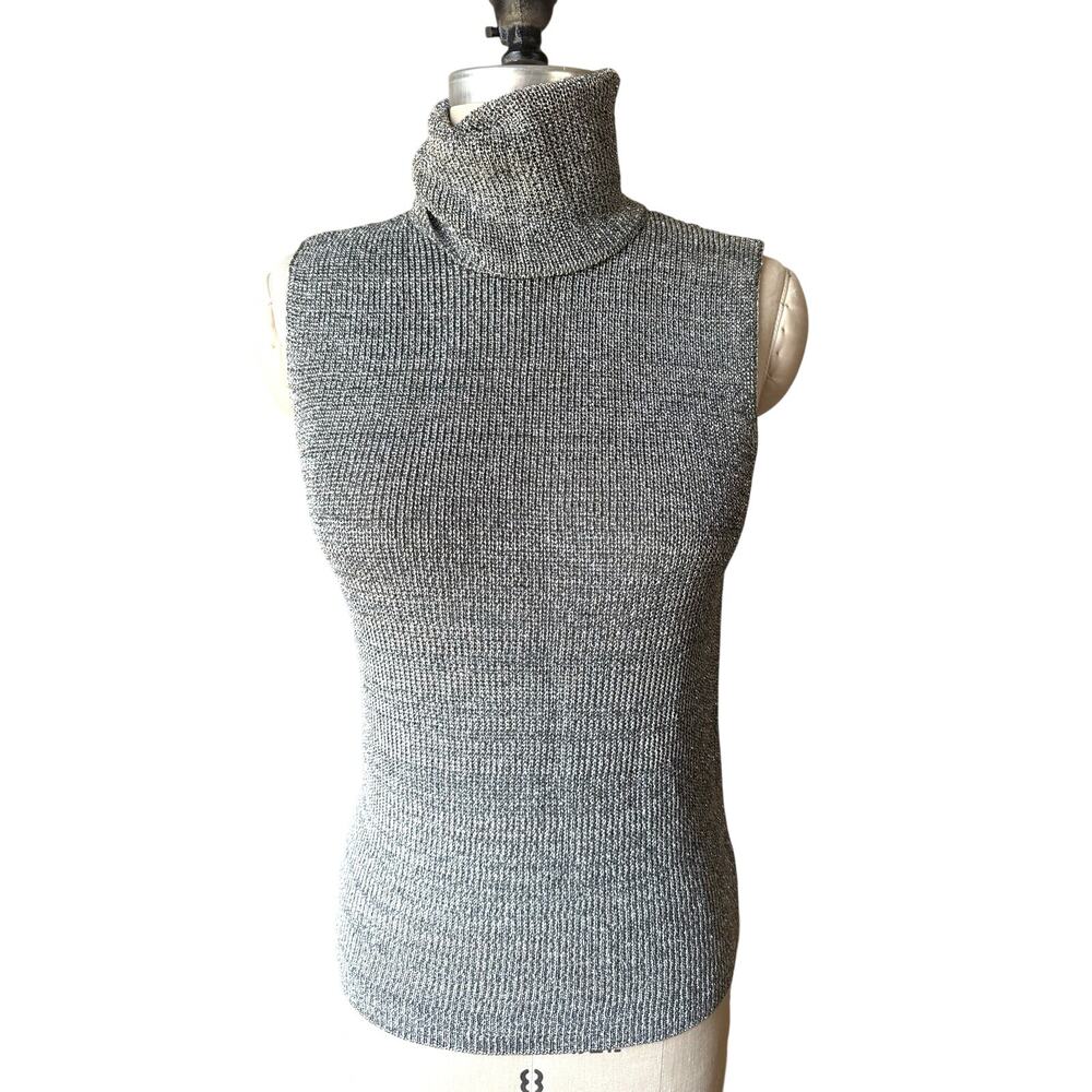 Linda Allard Ellen Tracy Metallic Silver Sleeveless Knit Top Size Medium